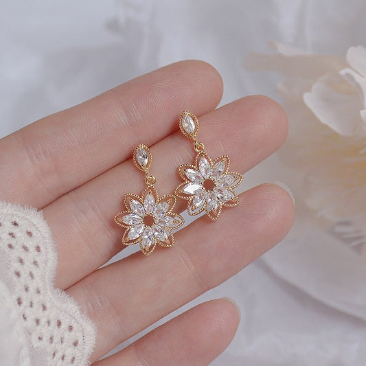 14K Plated Gold Dainty Flower Earrring - Orchid Unique