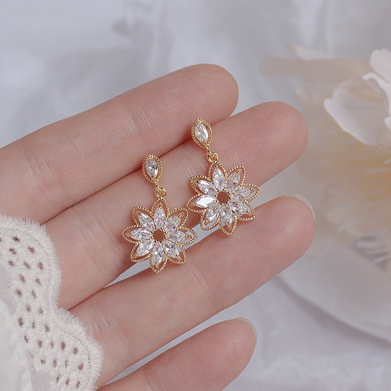 14K Plated Gold Dainty Flower Earrring - Orchid Unique