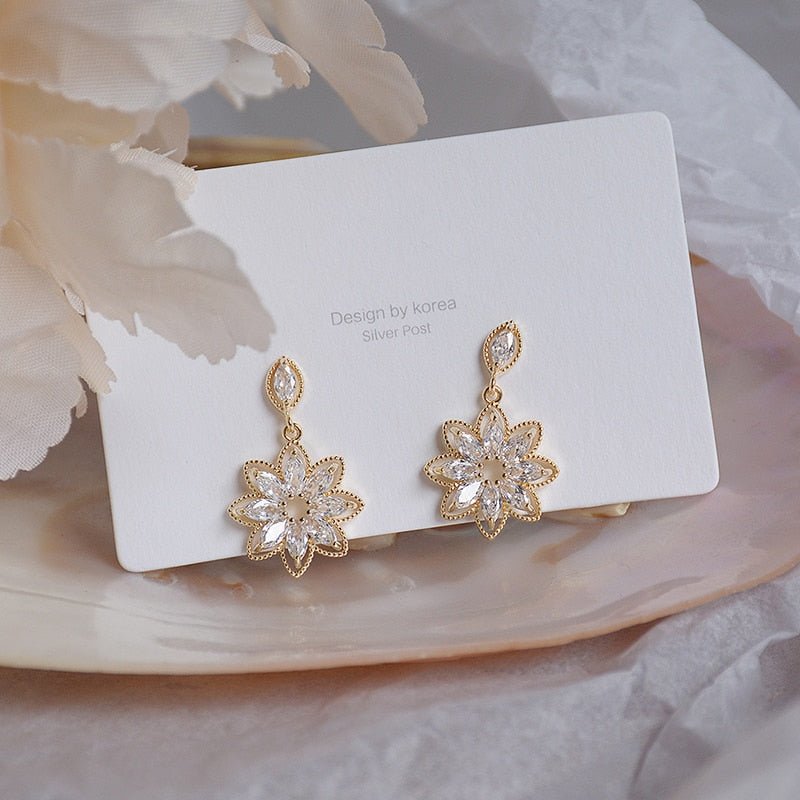 14K Plated Gold Dainty Flower Earrring - Orchid Unique