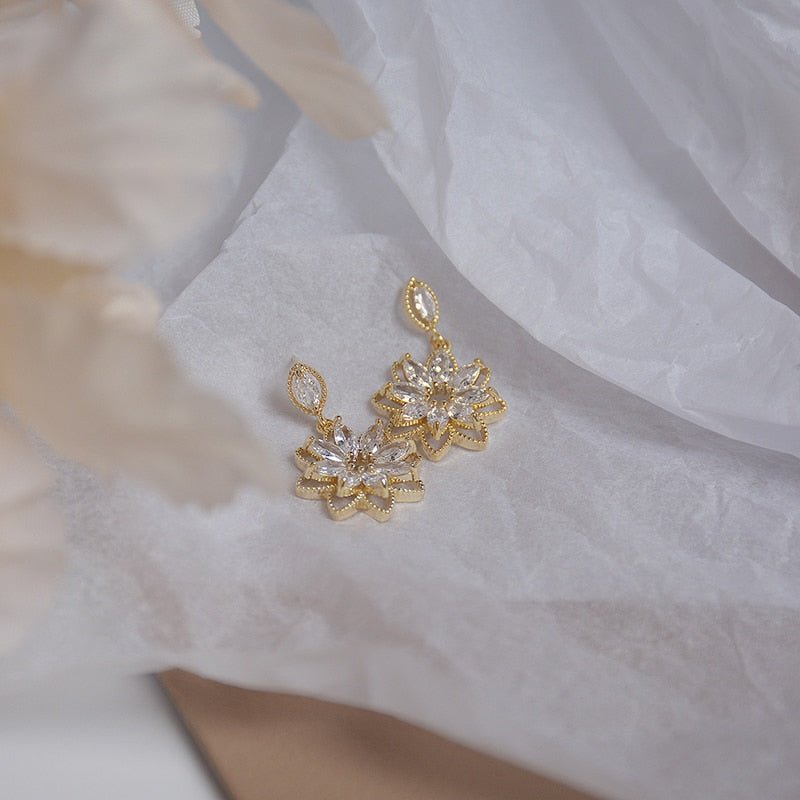 14K Plated Gold Dainty Flower Earrring - Orchid Unique