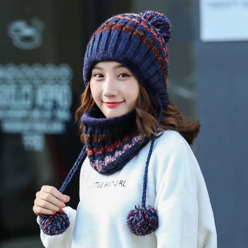 2024 Winter Women's Hat with Balaclava Mask and Scarf Set - Thick Warm Fleece Knitted Hat for Girls - 3pcs Winter Hats - Orchid Unique
