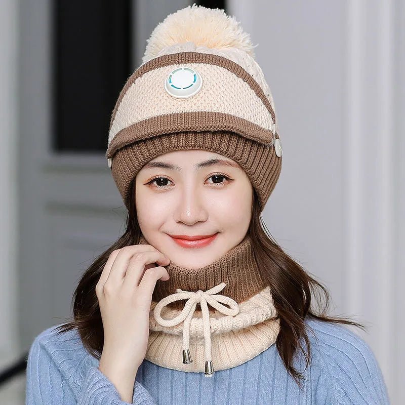 2024 Winter Women's Hat with Balaclava Mask and Scarf Set - Thick Warm Fleece Knitted Hat for Girls - 3pcs Winter Hats - Orchid Unique