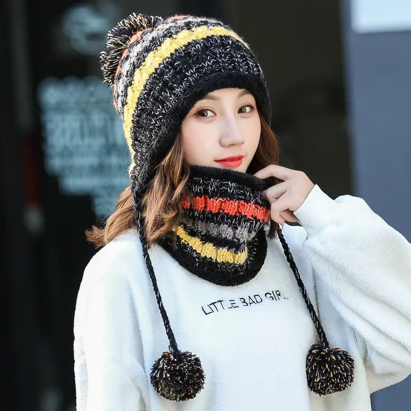 2024 Winter Women's Hat with Balaclava Mask and Scarf Set - Thick Warm Fleece Knitted Hat for Girls - 3pcs Winter Hats - Orchid Unique