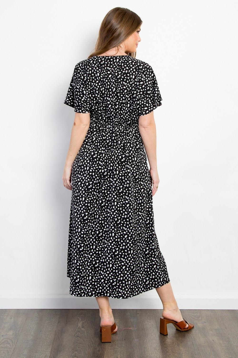 Be Stage Full Size Printed Black-White Waist Dress