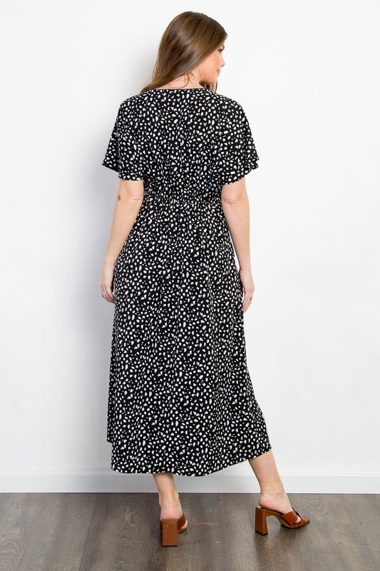 Be Stage Full Size Printed Black-White Waist Dress