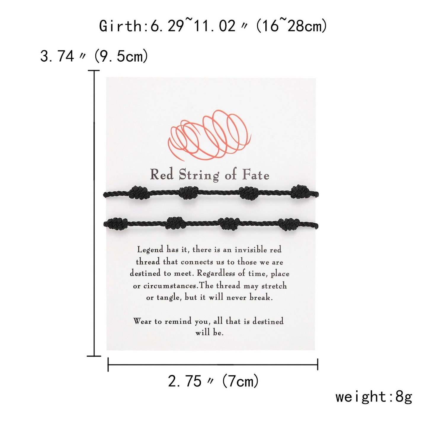 2Pcs 7 Knots Red Black String Bracelet - Orchid Unique