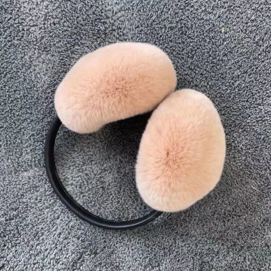 Women's Natural 100% Rex Rabbit Fur Earmuffs