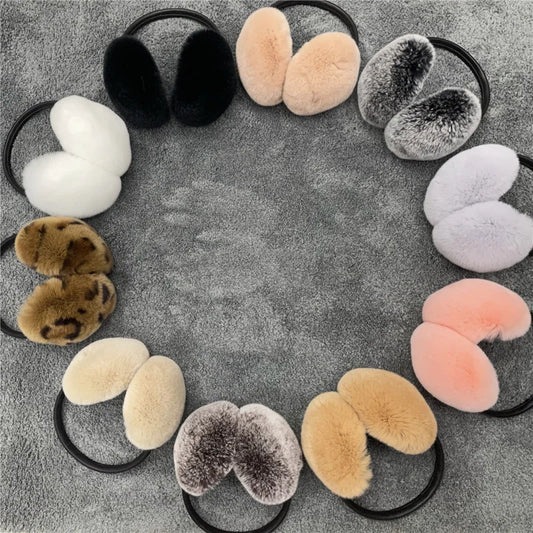 Women's Natural 100% Rex Rabbit Fur Earmuffs