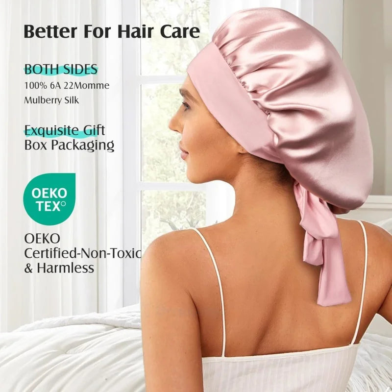 19 Momme Pure Mulberry Silk Bonnet – Double Layer Non-Slip & Stay‑Put Sleep Cap