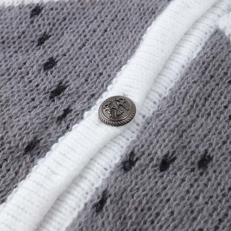 Autumn Plaid Printed Knitted Cardigan