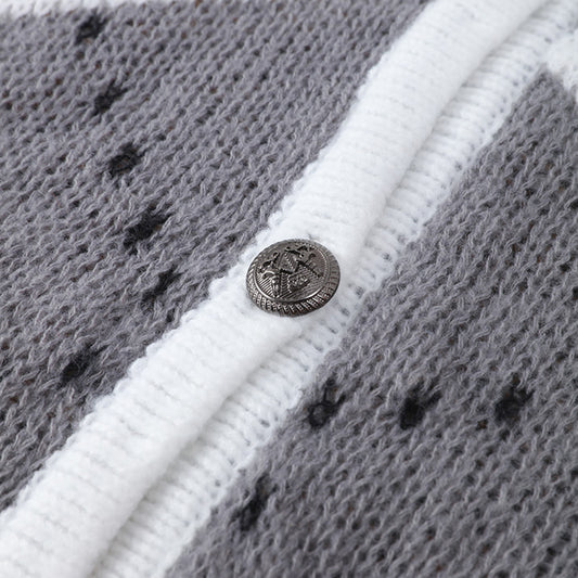 Autumn Plaid Printed Knitted Cardigan