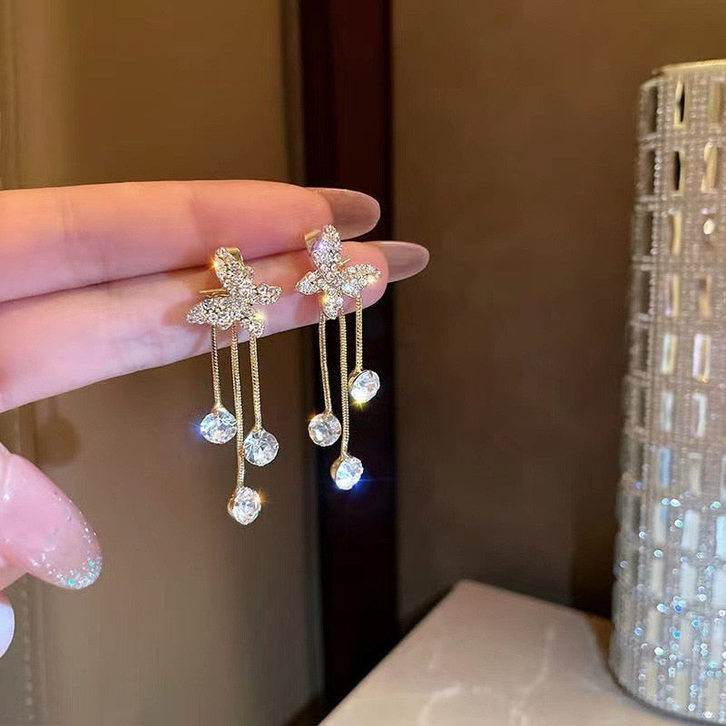 Crystal  Flower Pendant Earrings - Orchid Unique