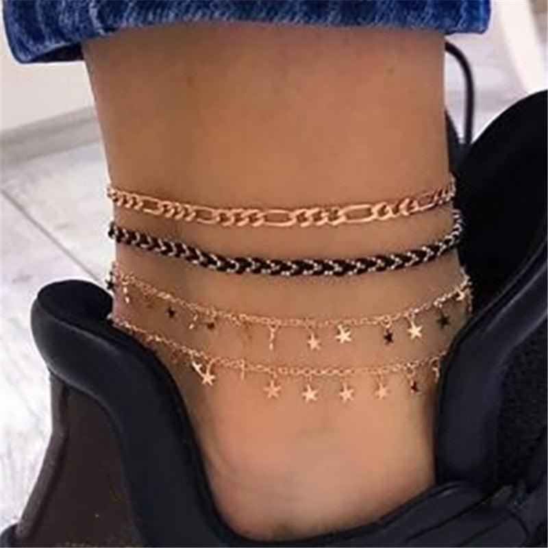 Tocona Layered Gold Shell Pendant Chain Ankle Bracelet - Orchid Unique
