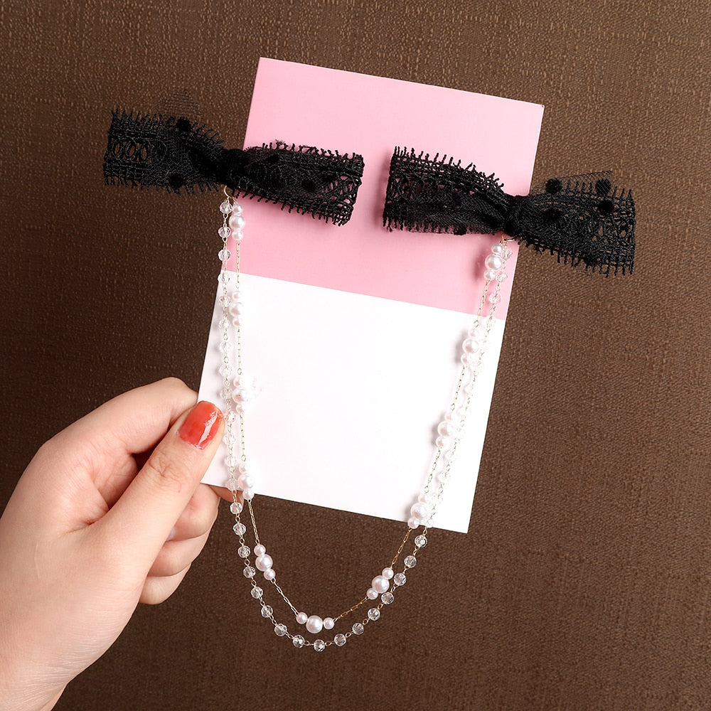 Vintage Bow Pearl Chain Hairpins - Orchid Unique