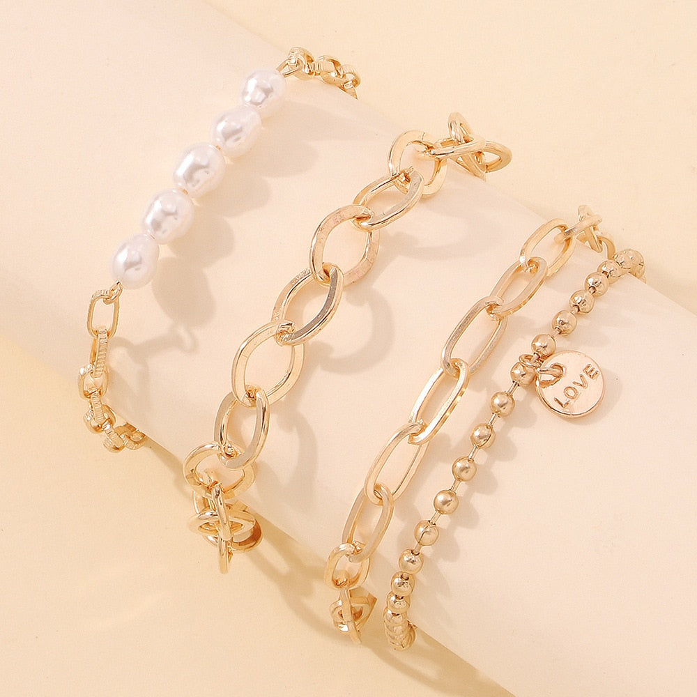 Fashion Punk Curb Cuban Chain Bracelets Set - Orchid Unique