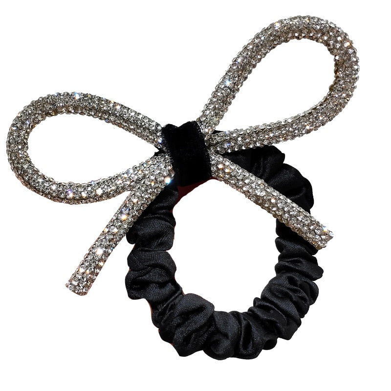 South Korea's Dongdaemun Shiny diamond-studded bow hair ring head rope ins fashionable wild sweet tie hair rubber band Women - Orchid Unique