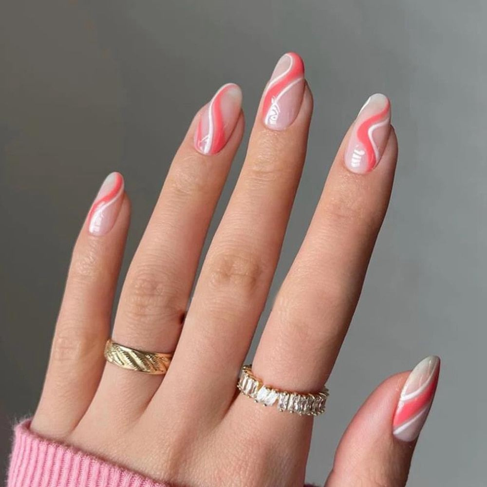 Almond Round Wavy False Nails - Orchid Unique