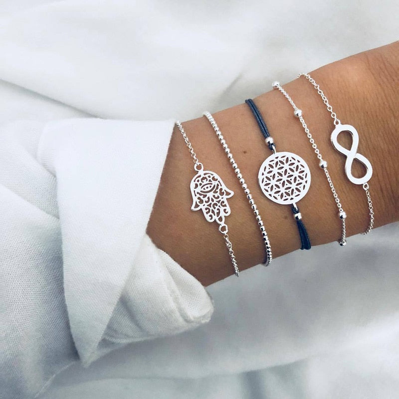 Moon Heart crystal Charm Bangle Boho bracelet - Orchid Unique
