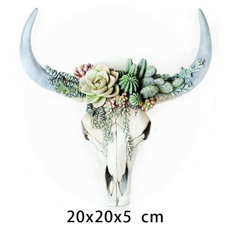Resin Flower Cow Skull Head Wall Hanging - Orchid Unique