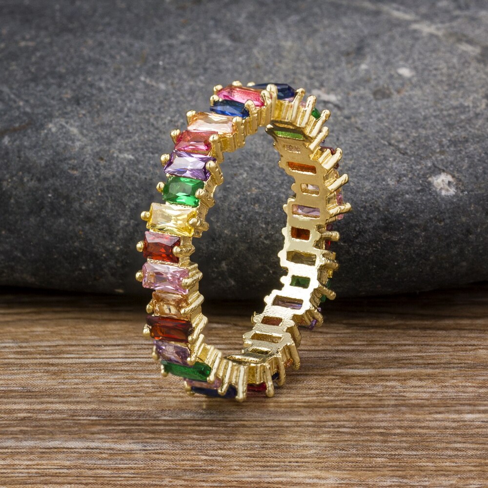 Top Quality Colorful Rainbow CZ Ring - Orchid Unique