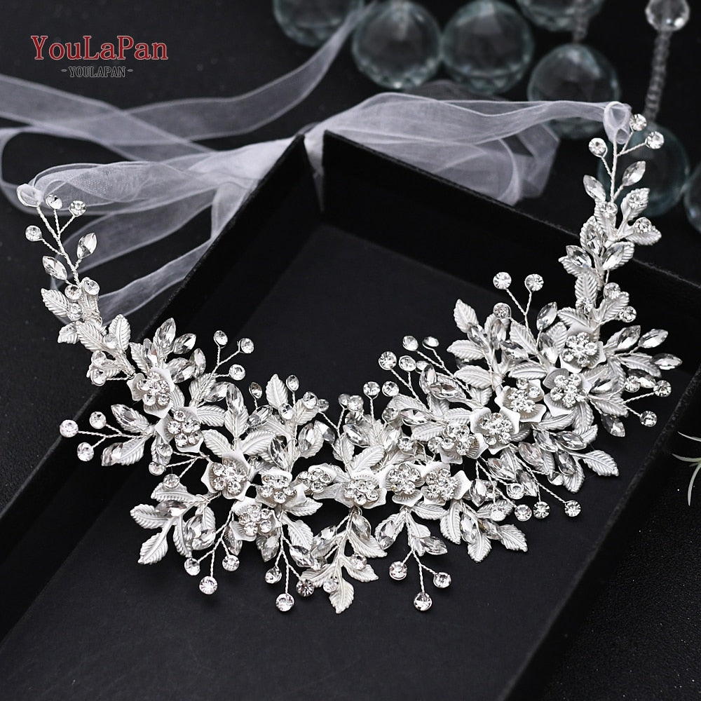 YouLaPan HP295 Flower Headwear Wedding Headband for Bride Crystal Pearls Women Tiara Bridal Headpieces Hair Jewelry Accessories - Orchid Unique
