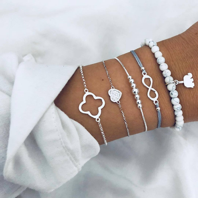 Moon Heart crystal Charm Bangle Boho bracelet - Orchid Unique