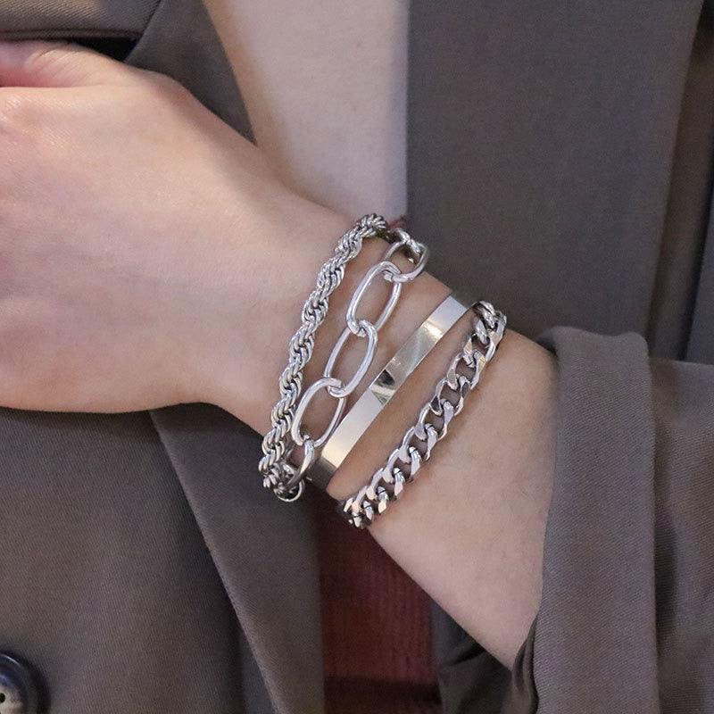 Fashion Punk Curb Cuban Chain Bracelets Set - Orchid Unique
