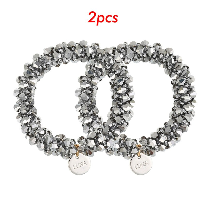 Levao Crystal Beads Hair Rope for Women Ponytail Scrunchies Elastic Hair Bands Beaded Rubber Hairband Hair Accessories - Orchid Unique