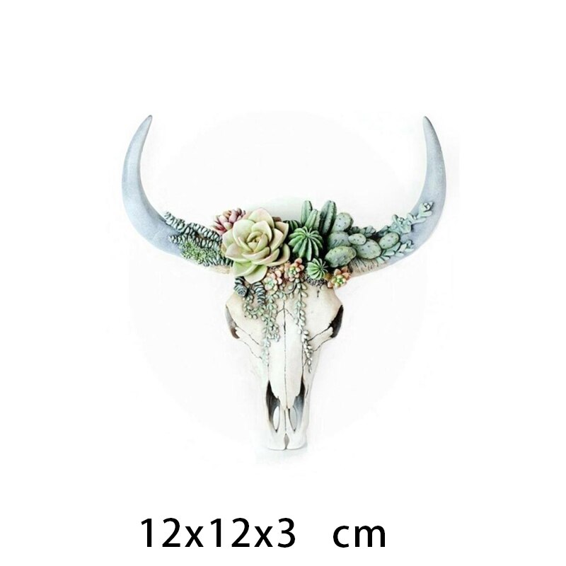 Resin Flower Cow Skull Head Wall Hanging - Orchid Unique