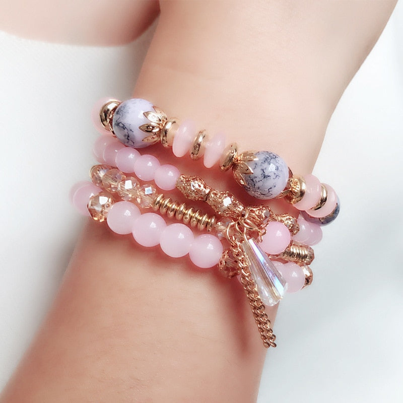 4 Pcs Set of Beaded Crystal Bracelet - Orchid Unique