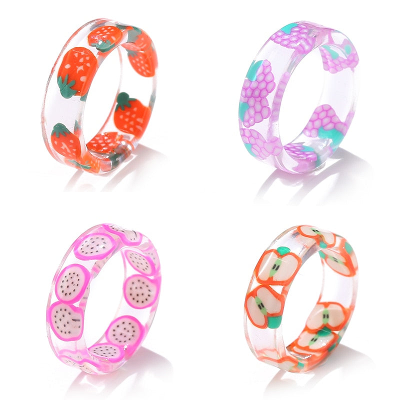 Colorful Transparent Resin Acrylic Rings Set - Orchid Unique