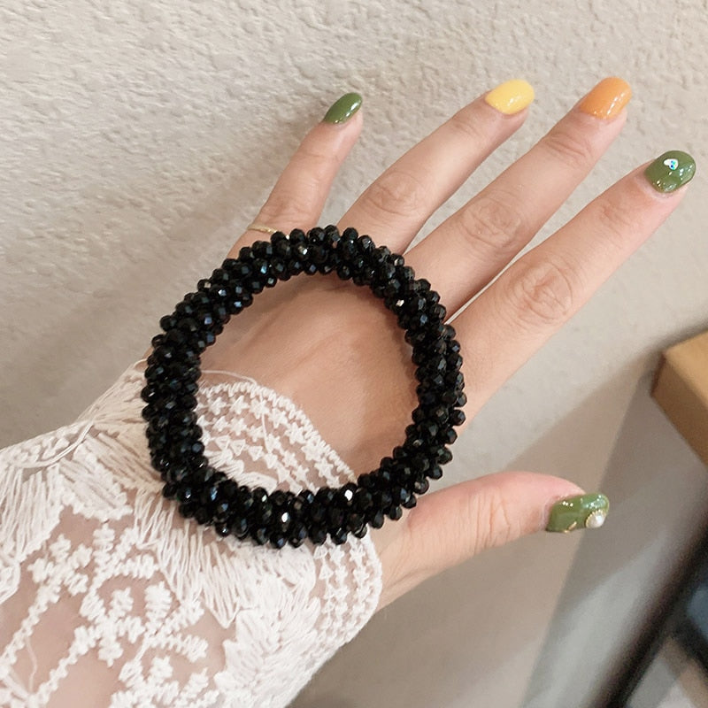 Levao Crystal Beads Hair Rope for Women Ponytail Scrunchies Elastic Hair Bands Beaded Rubber Hairband Hair Accessories - Orchid Unique