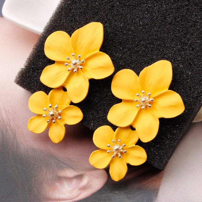 Big Double Flower Drop Earrings - Orchid Unique