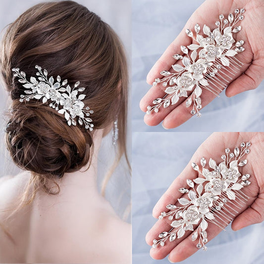 Flower Hair Comb Wedding Hair Accessories Silver Color Rhinestone Headband Bridal Tiara Headband Hair Pins Wedding Hair Jewelry - Orchid Unique