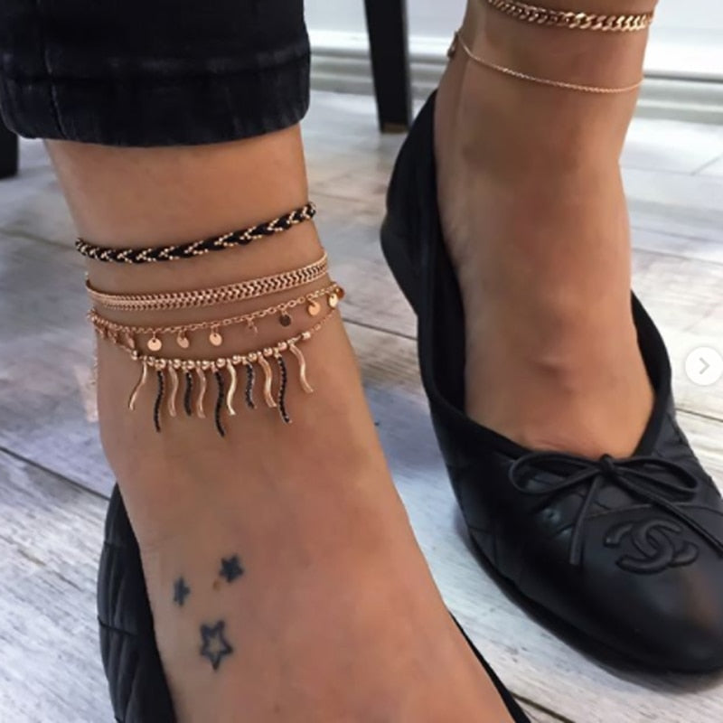 Tocona Layered Gold Shell Pendant Chain Ankle Bracelet - Orchid Unique