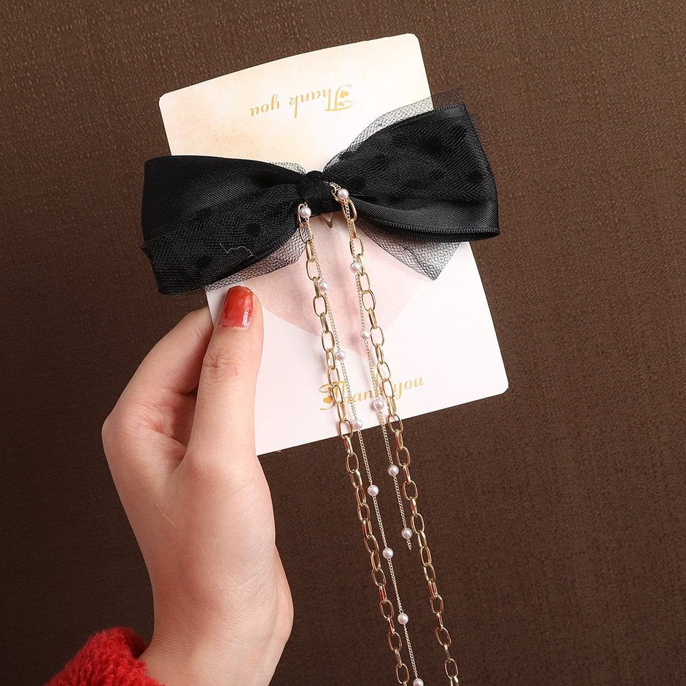 Vintage Bow Pearl Chain Hairpins - Orchid Unique