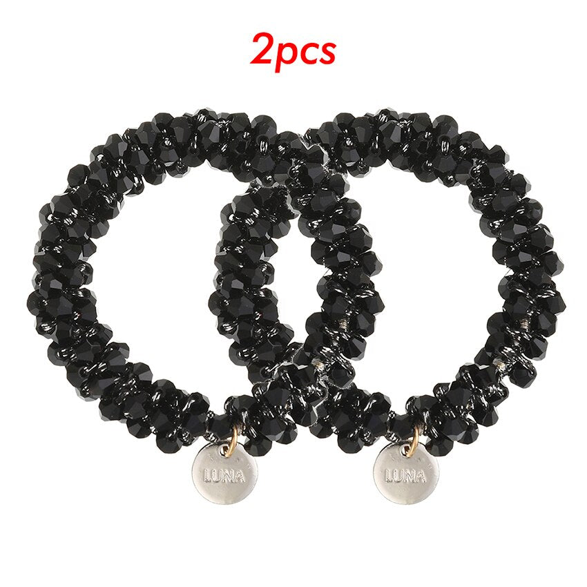 Levao Crystal Beads Hair Rope for Women Ponytail Scrunchies Elastic Hair Bands Beaded Rubber Hairband Hair Accessories - Orchid Unique