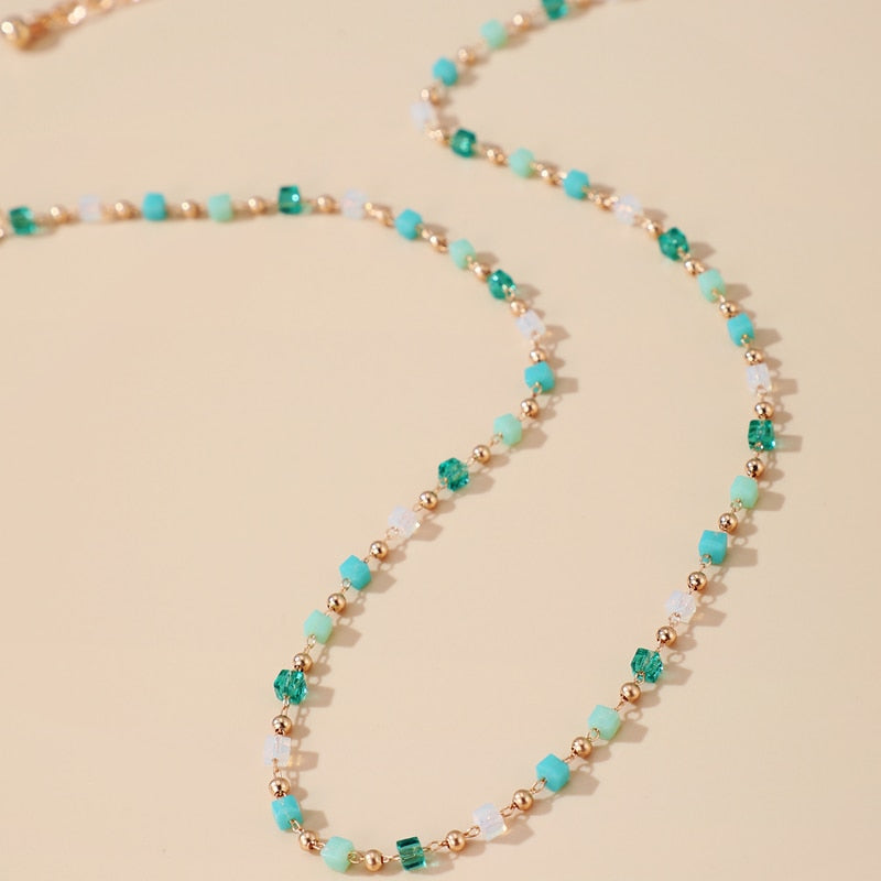 Bohemian Colorful Bead Chain Choker Necklace - Orchid Unique