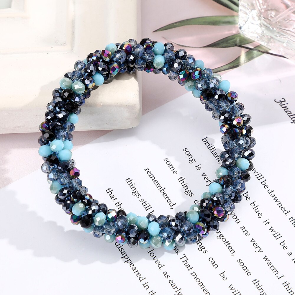 Levao Crystal Beads Hair Rope for Women Ponytail Scrunchies Elastic Hair Bands Beaded Rubber Hairband Hair Accessories - Orchid Unique