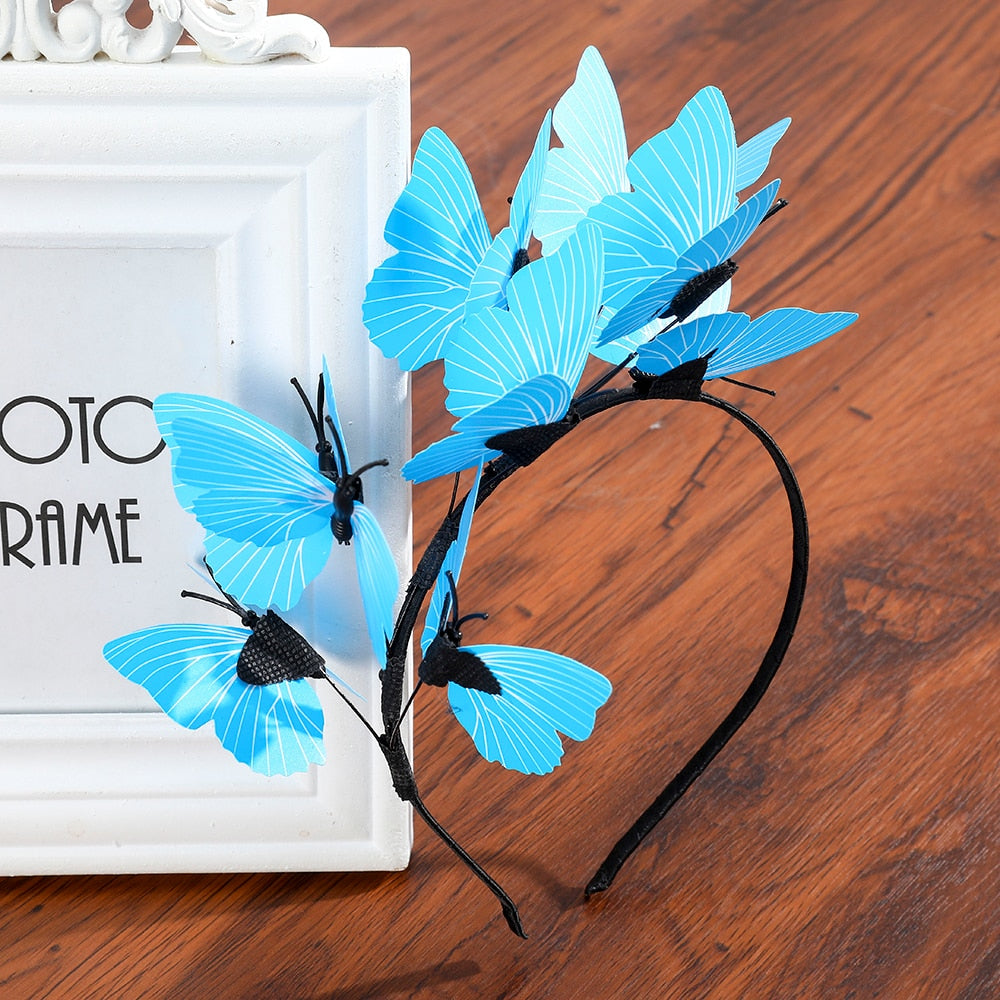 Haimeikang Handmade Blue Butterfly Headband Big Ladies Costume Hair Accessories Show Ladies Tea Show Hairband Headpieces - Orchid Unique