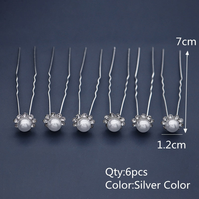 Efily Bridal Wedding Hair Accessories Rhinestone Hair Pins Forks for Women Pearl Hairpins Bride Headpiece Party Jewelry Gift - Orchid Unique