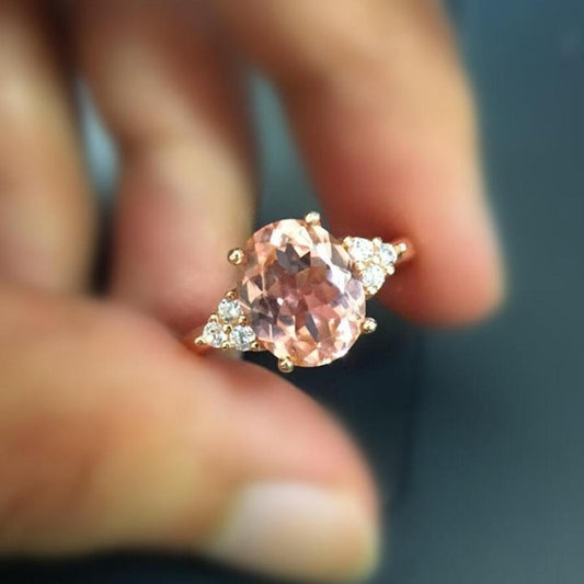 Dainty Pink Oval Crystal Ring - Orchid Unique