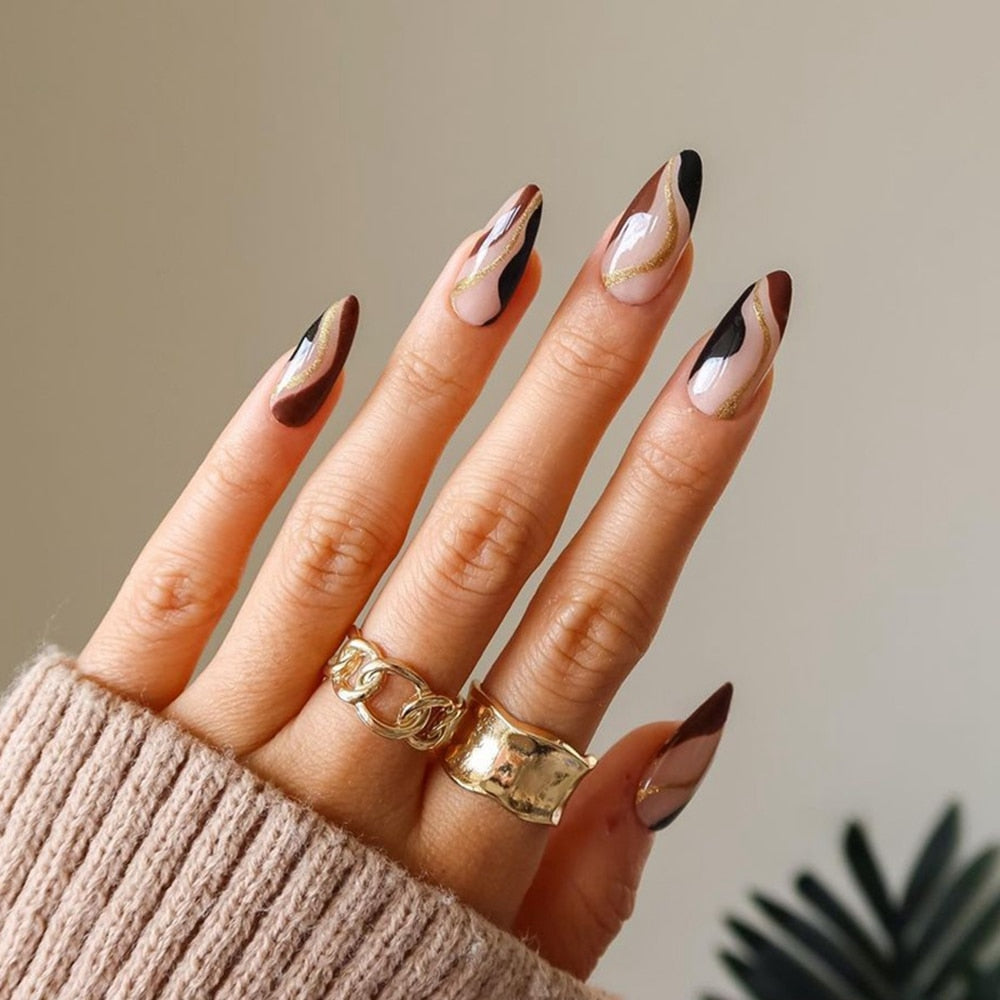 Almond Round Wavy False Nails - Orchid Unique