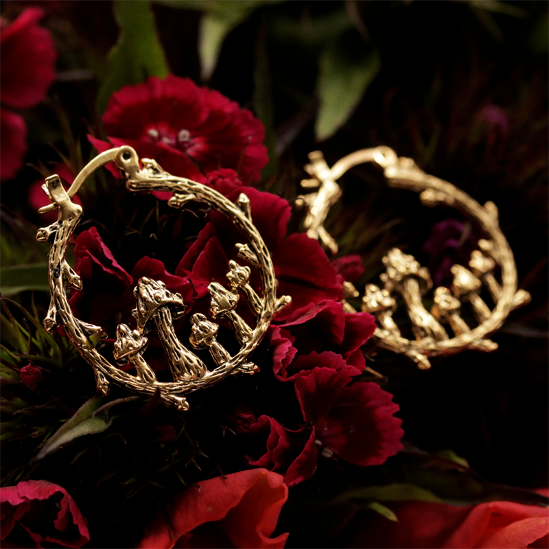Ancient Gold Mushroom Boho Hoop Earrings - Orchid Unique