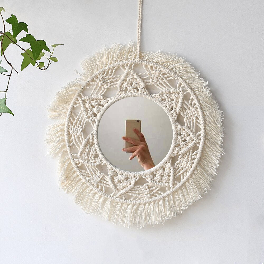 Boho Wall-Decorative Mirror Macrame Fringe - Orchid Unique
