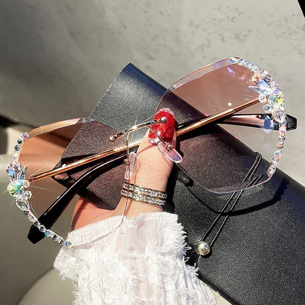 Vintage Rimless Rhinestone Sunglasses - Orchid Unique