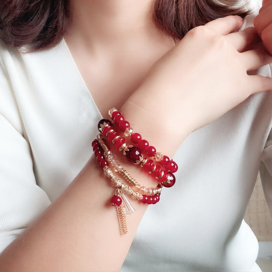 4 Pcs Set of Beaded Crystal Bracelet - Orchid Unique