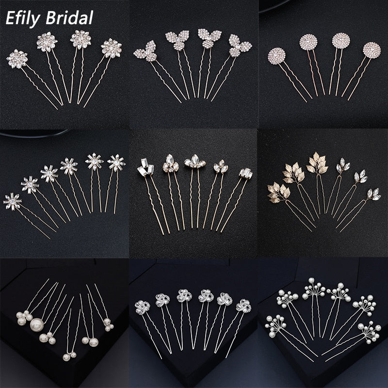 Efily Bridal Wedding Hair Accessories Rhinestone Hair Pins Forks for Women Pearl Hairpins Bride Headpiece Party Jewelry Gift - Orchid Unique