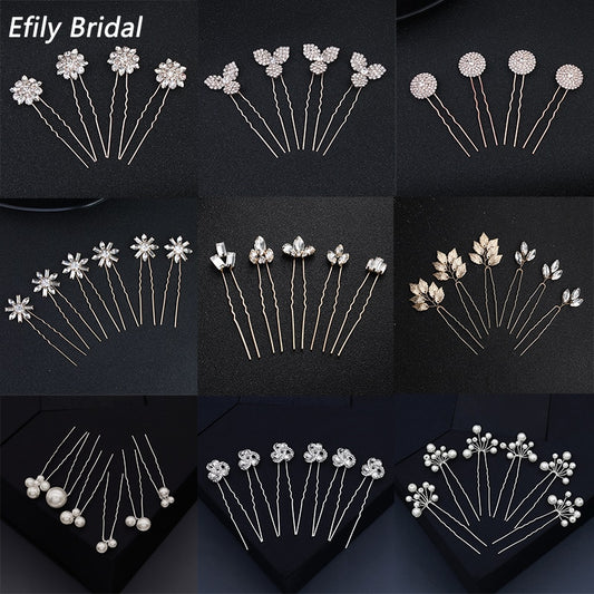 Efily Bridal Wedding Hair Accessories Rhinestone Hair Pins Forks for Women Pearl Hairpins Bride Headpiece Party Jewelry Gift - Orchid Unique