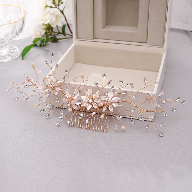 Rhinestone Bridal Hair Comb Pearl Tiaras - Orchid Unique